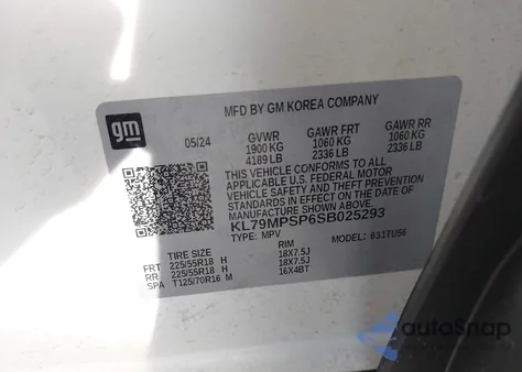 2025 Chevrolet Trailblazer Fwd Lt z USA, uszkodzony, nr VIN KL79MPSP6SB025293